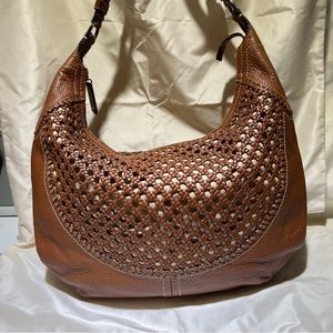 COLE HAAN  QUALITY GRAIN WOVEN LEATHER LARGE HOBO BAG